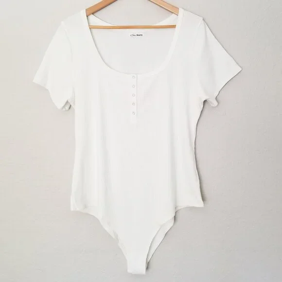 Reformation Rawson Ribbed Bodysuit White Plus Size 3X Short Sleeves Classic $78 - Picture 4 of 16